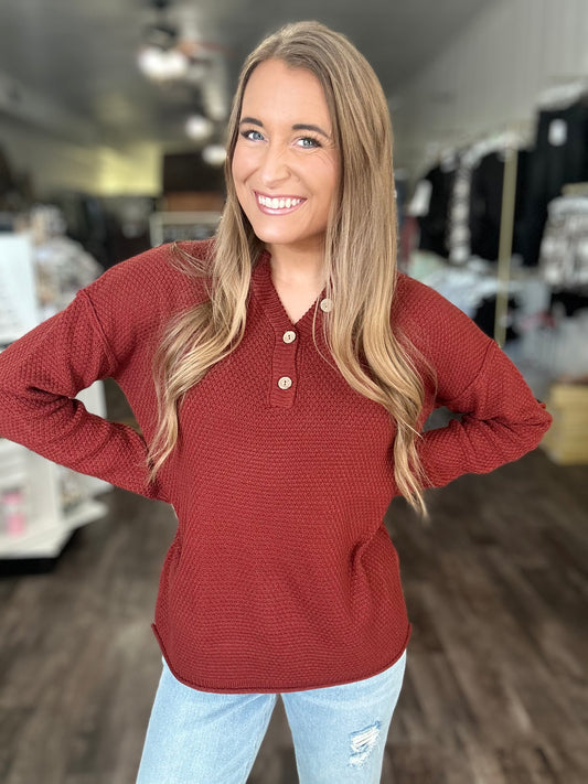 Falling For Comfort Knit Top - Rust