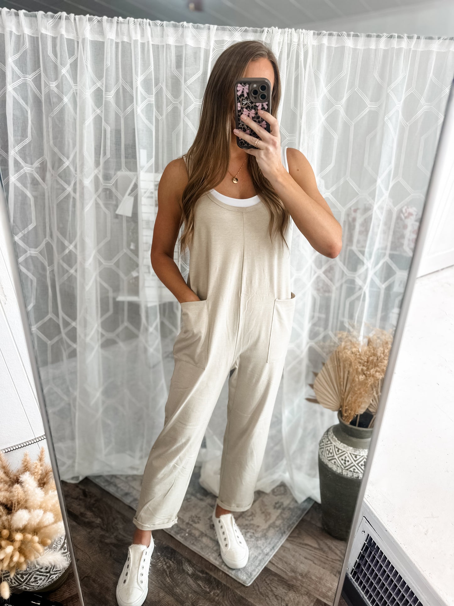 Cancel All Plans Acid Wash Jumpsuit (Heather Beige)