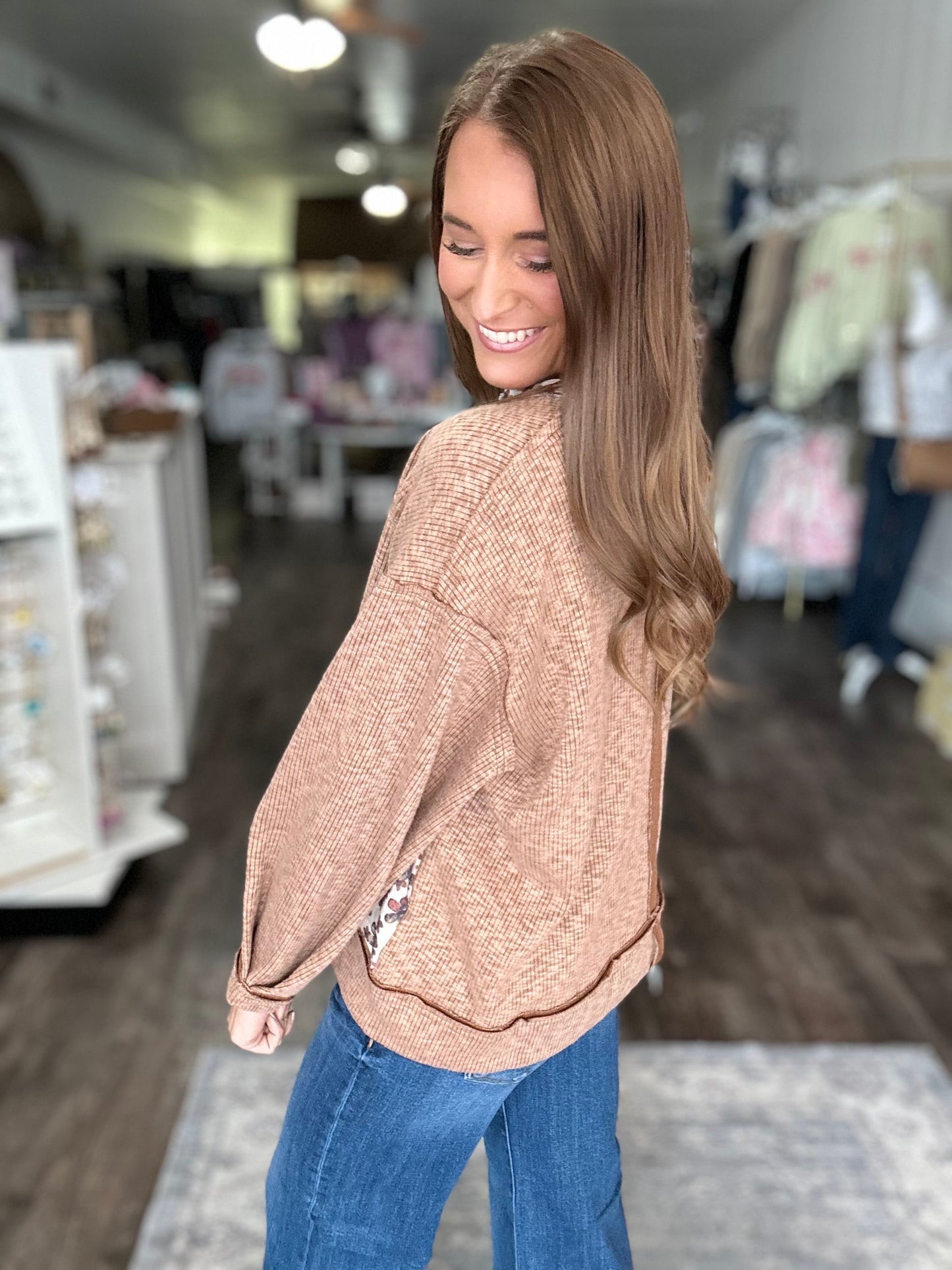 Walking on Main Oversized Top (Brown)