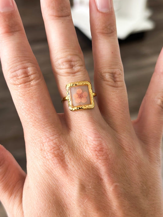 18K Stainless Steel Square Floral Ring