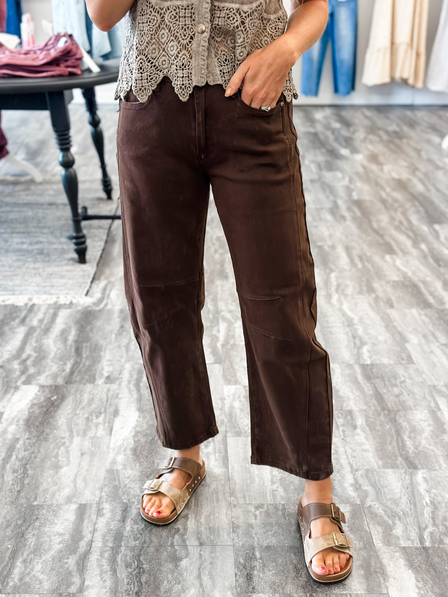Caroline Khaki Barrel Denim (Dark Brown)