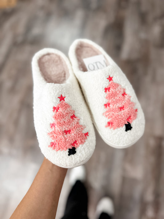 Pink Tree Holiday Slippers