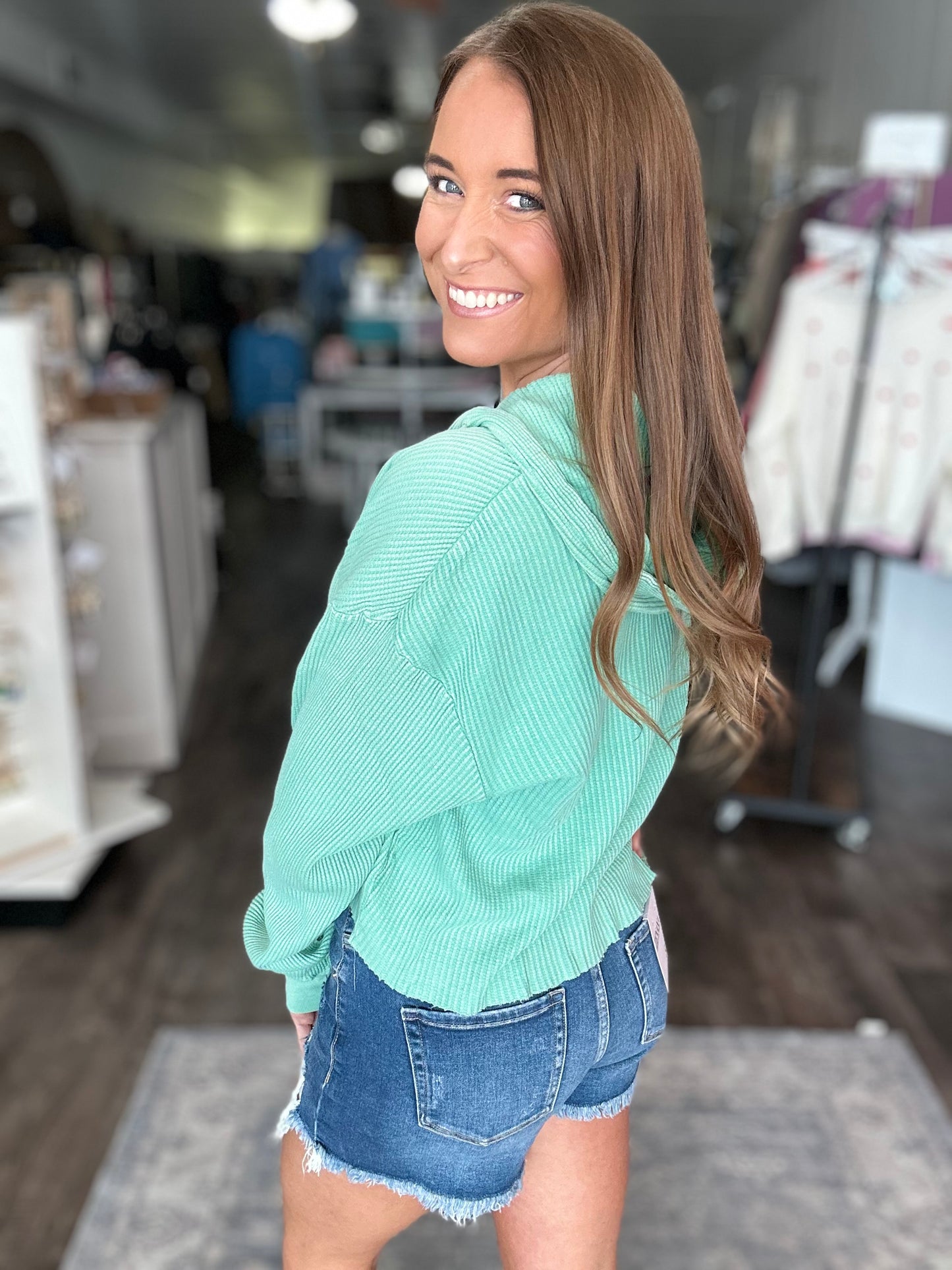 Easy Decisions Slouchy Waffle Knit Top - Emerald