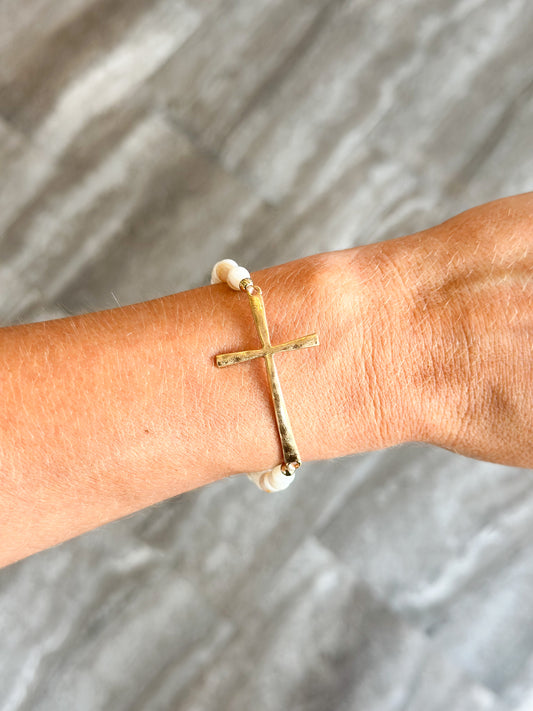 Beaded Cross Bracelet (Natural)