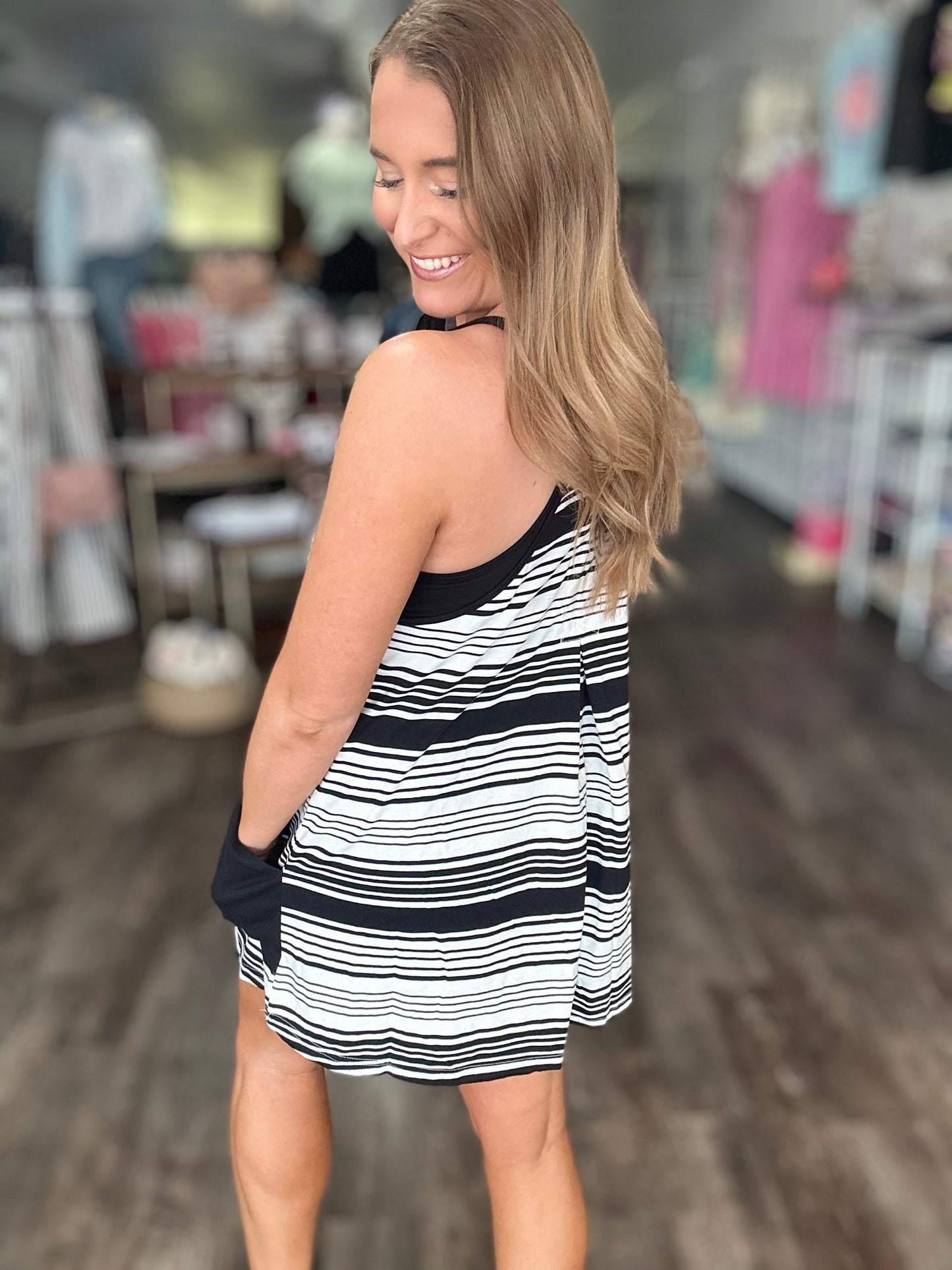Don’t Walk Away Striped Romper/Dress - Black