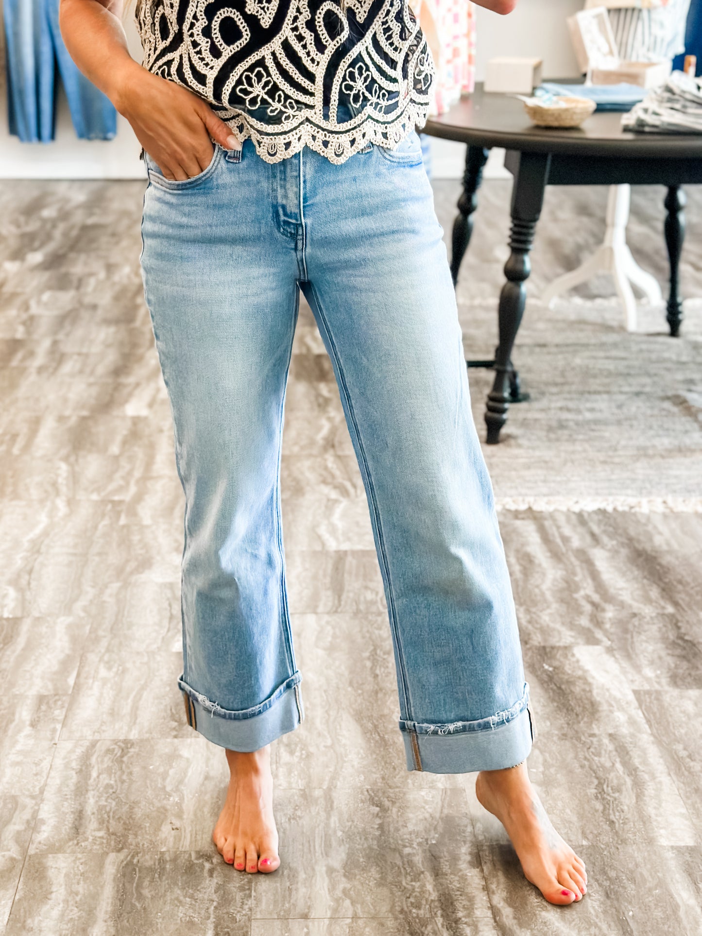 Julie Mid-Rise Cuffed Denim
