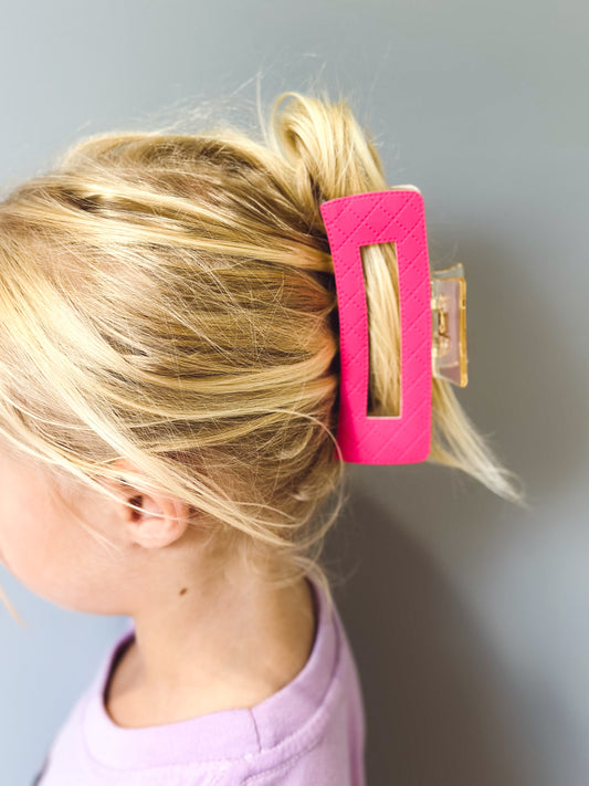 Cross Stitch Jumbo Hair Clip - Hot Pink