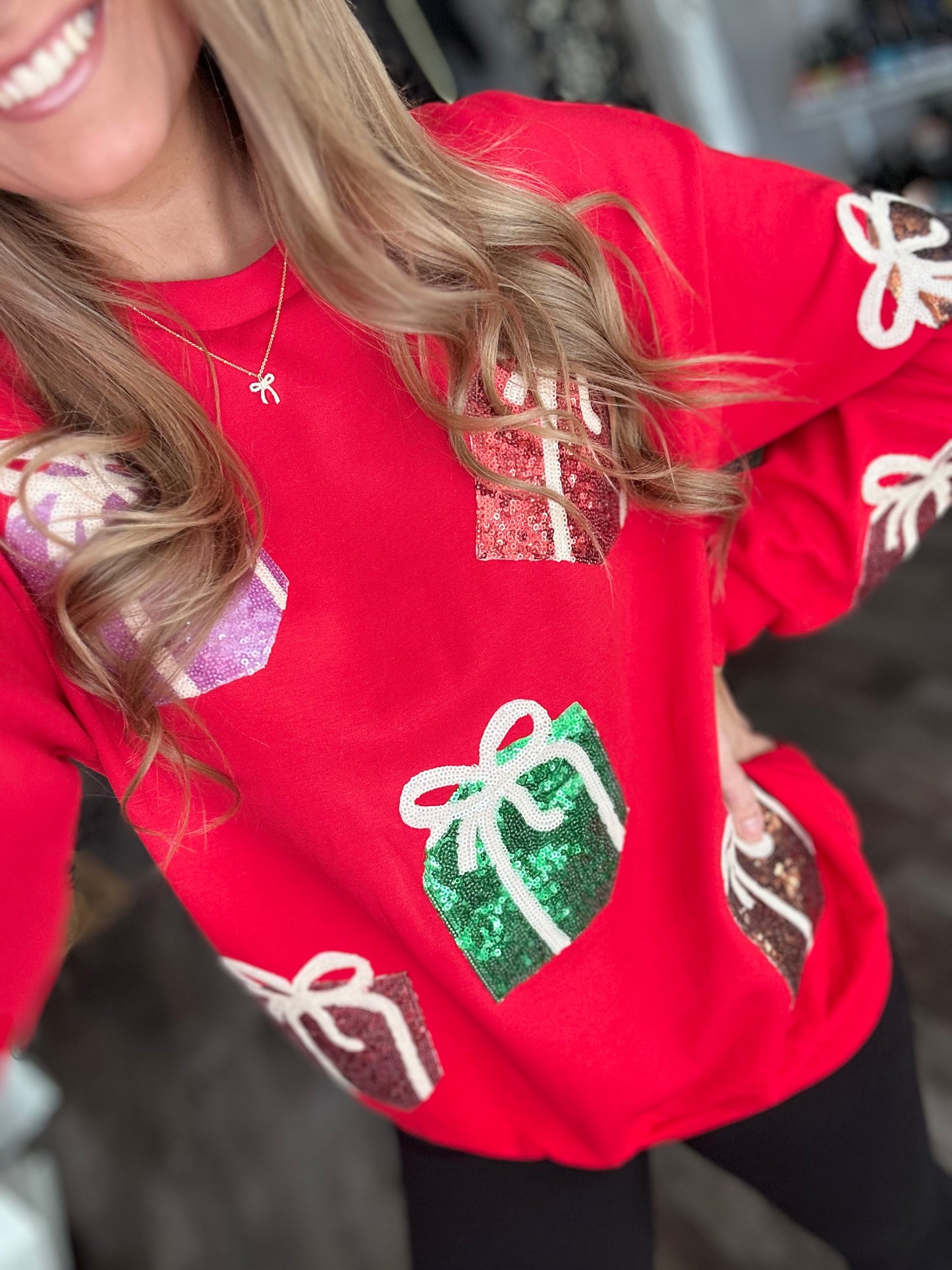 Merry & Bright Sequin Present Pullover