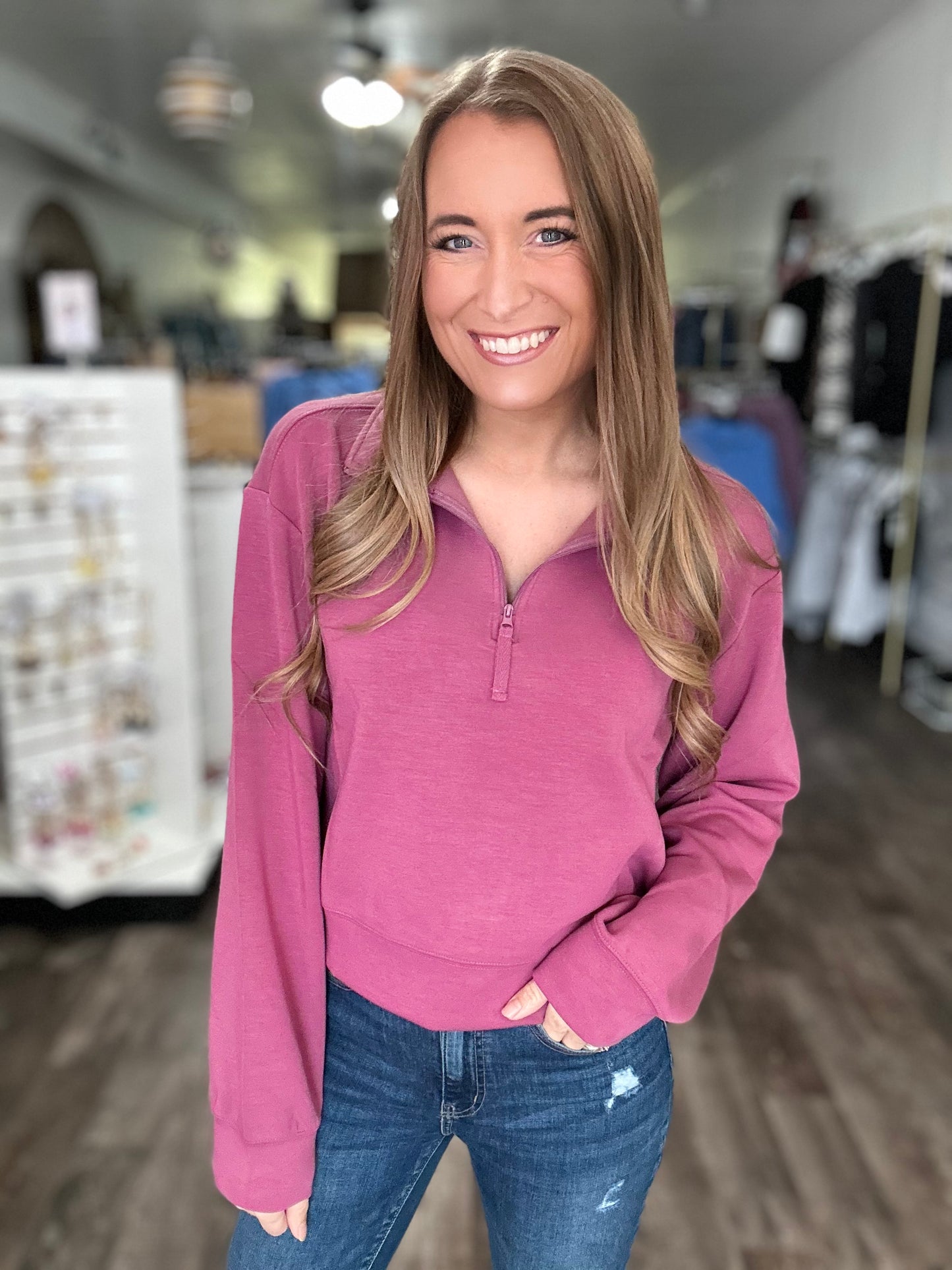 Ellie Quarter Zip (Plum) - Simply Southern