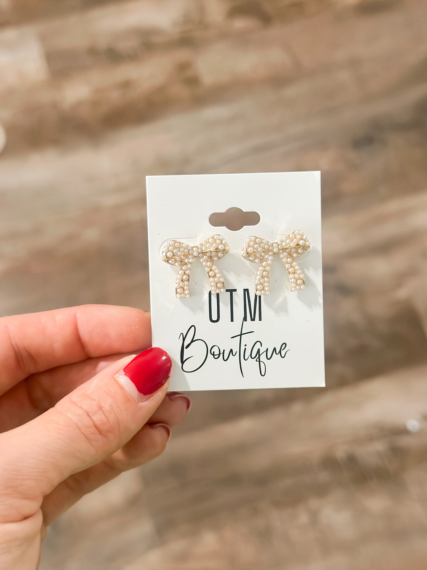 Gold Bow/Pearl Earrings