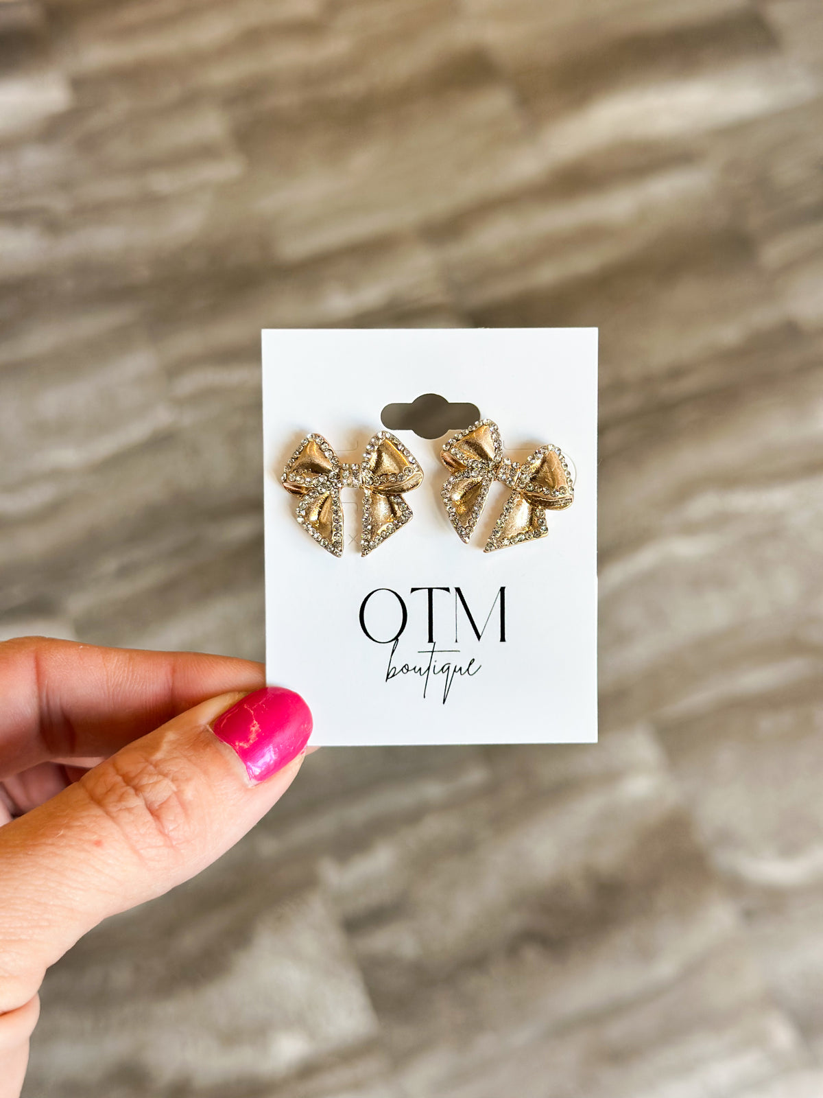 Gold Bow Rhinestone Studs