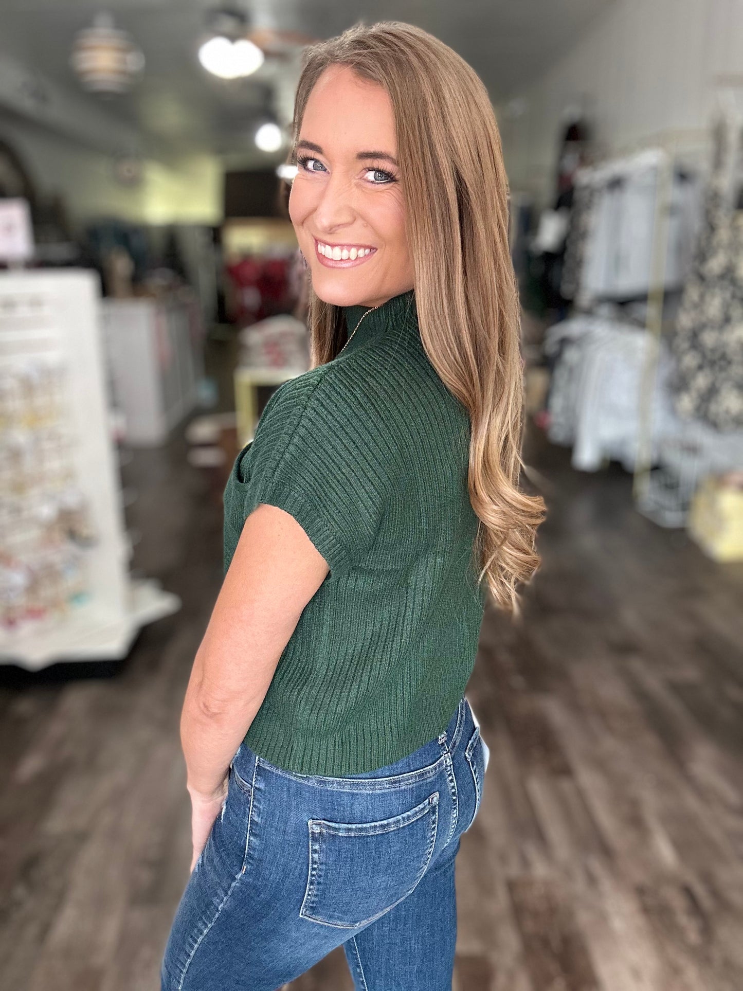 With Love Mock Neck Short Sleeve Sweater (Hunter)