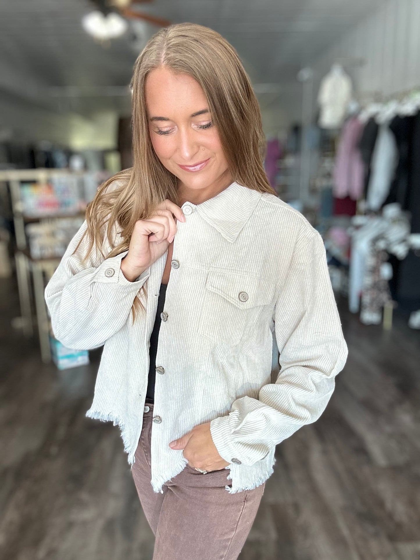 Into You Corded Shacket - Beige