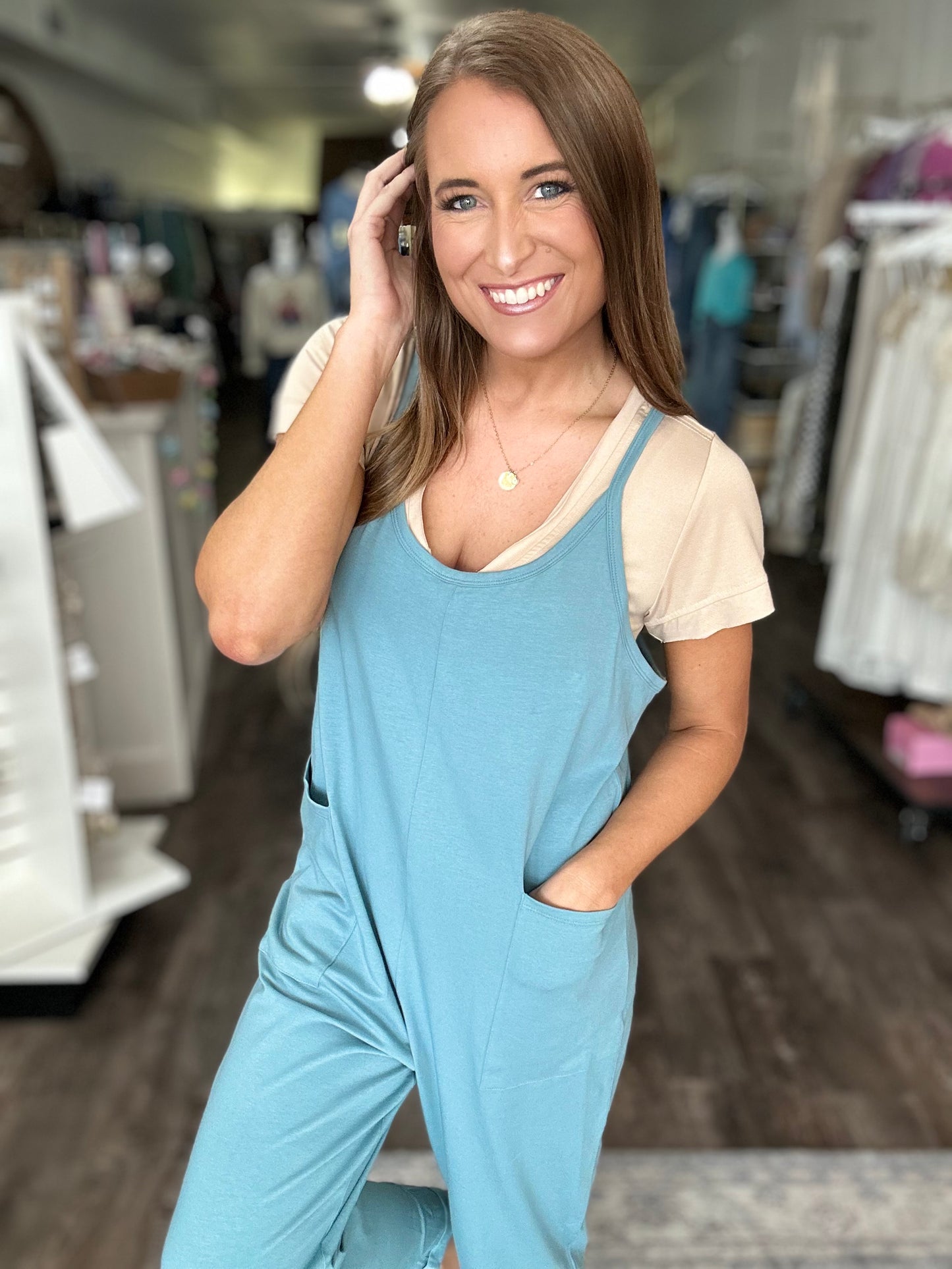 Cancel All Plans Acid Wash Jumpsuit (Dusty Teal)