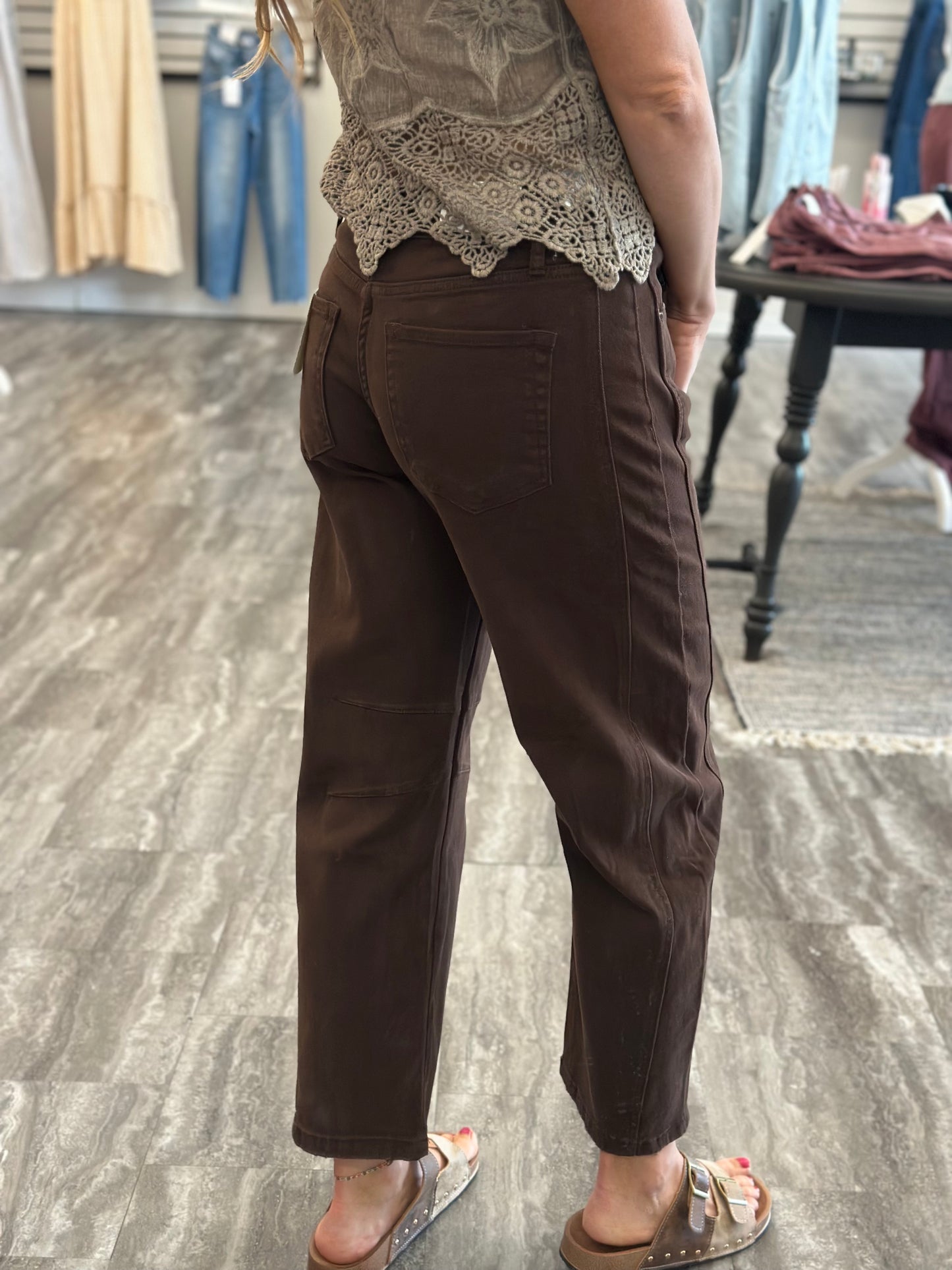 Caroline Khaki Barrel Denim (Dark Brown)