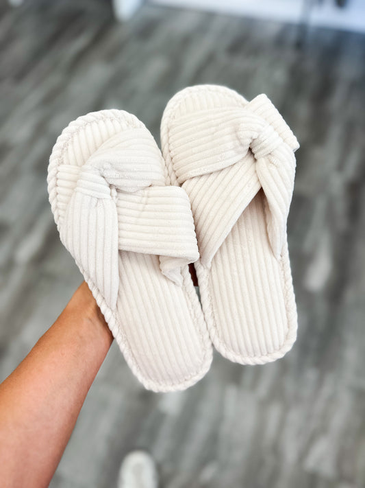 Cozy Bow Knot Slippers (Beige)