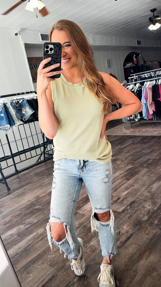 Making It Easy Ribbed Tank - Light Green