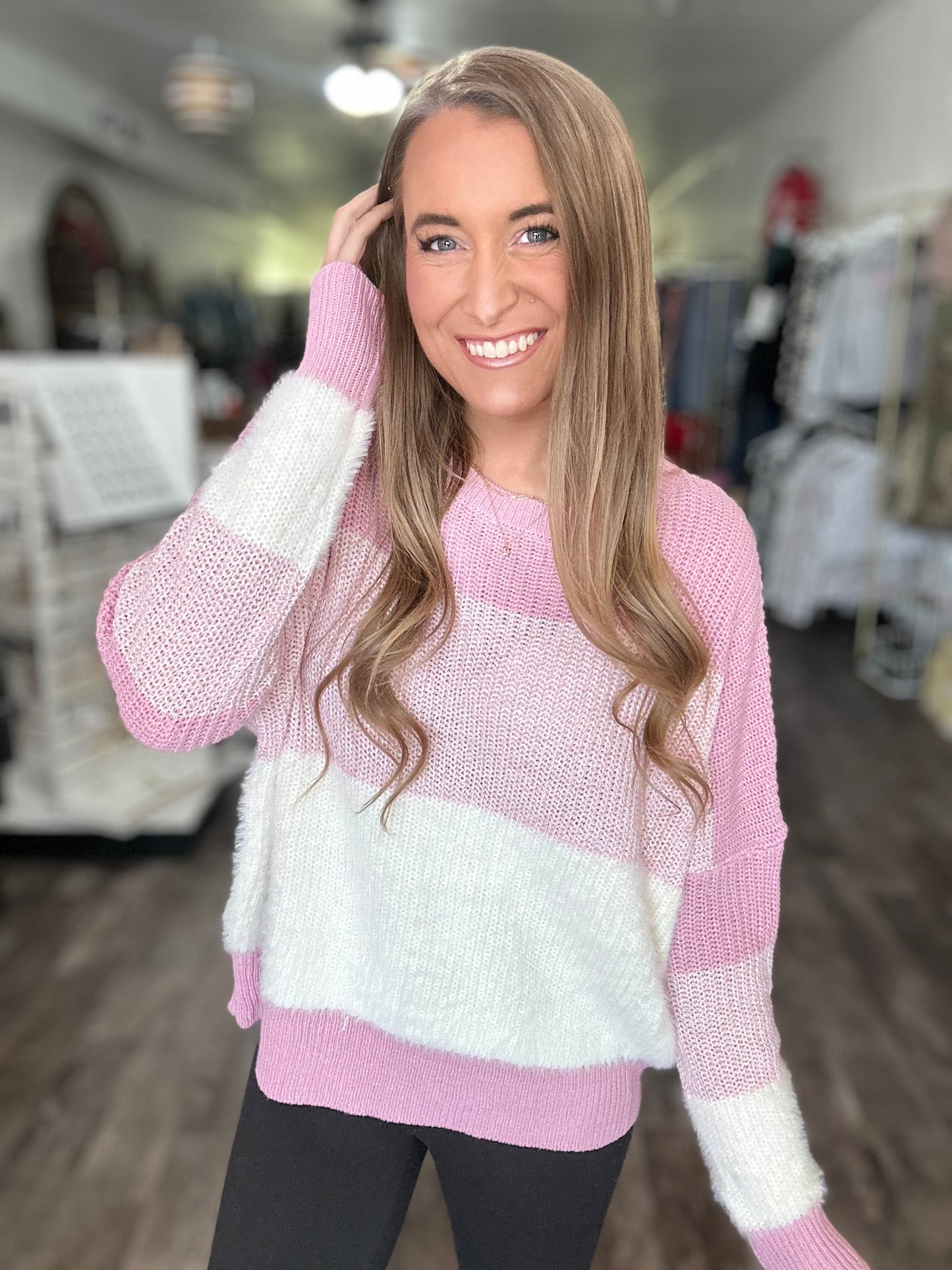 Snowy Days Fuzzy Knit Sweater (Pink)