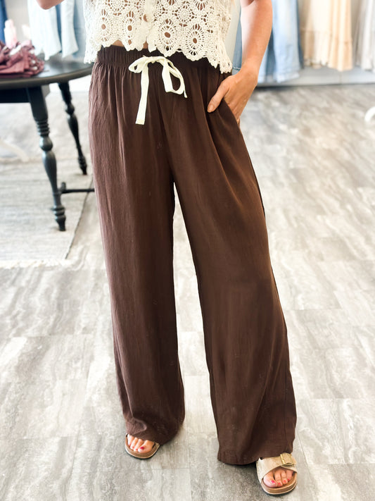 Stroll Down The Lane Linen Pants (Brown)