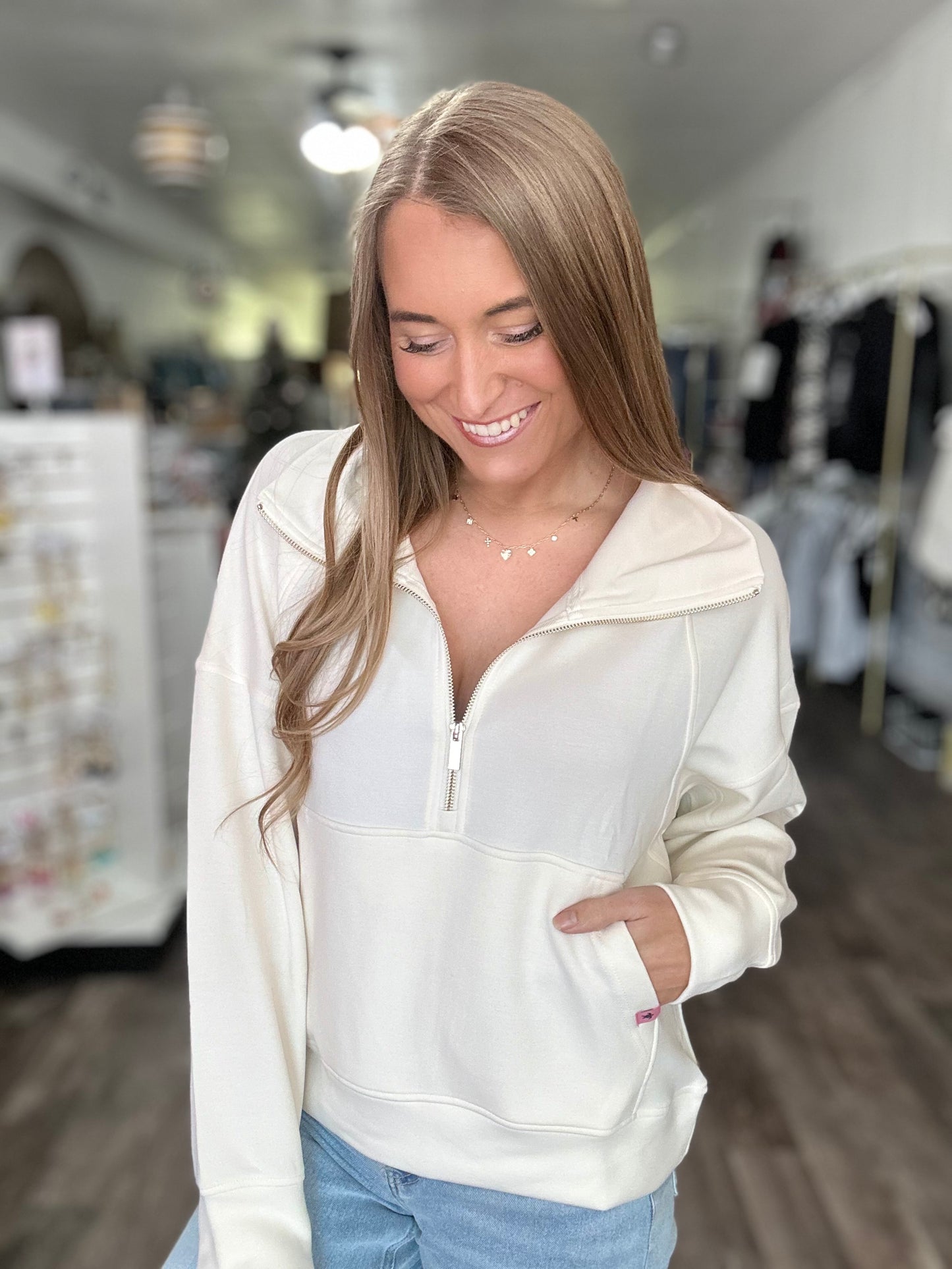 Camryn Quarter Zip (Pearl) - Simply Southern