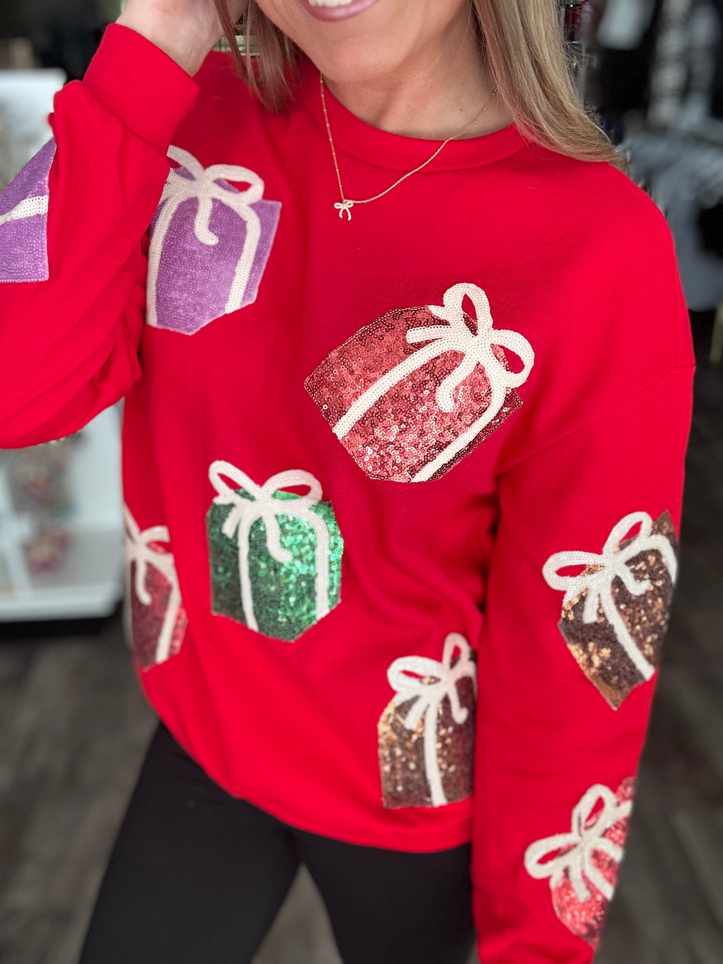 Merry & Bright Sequin Present Pullover