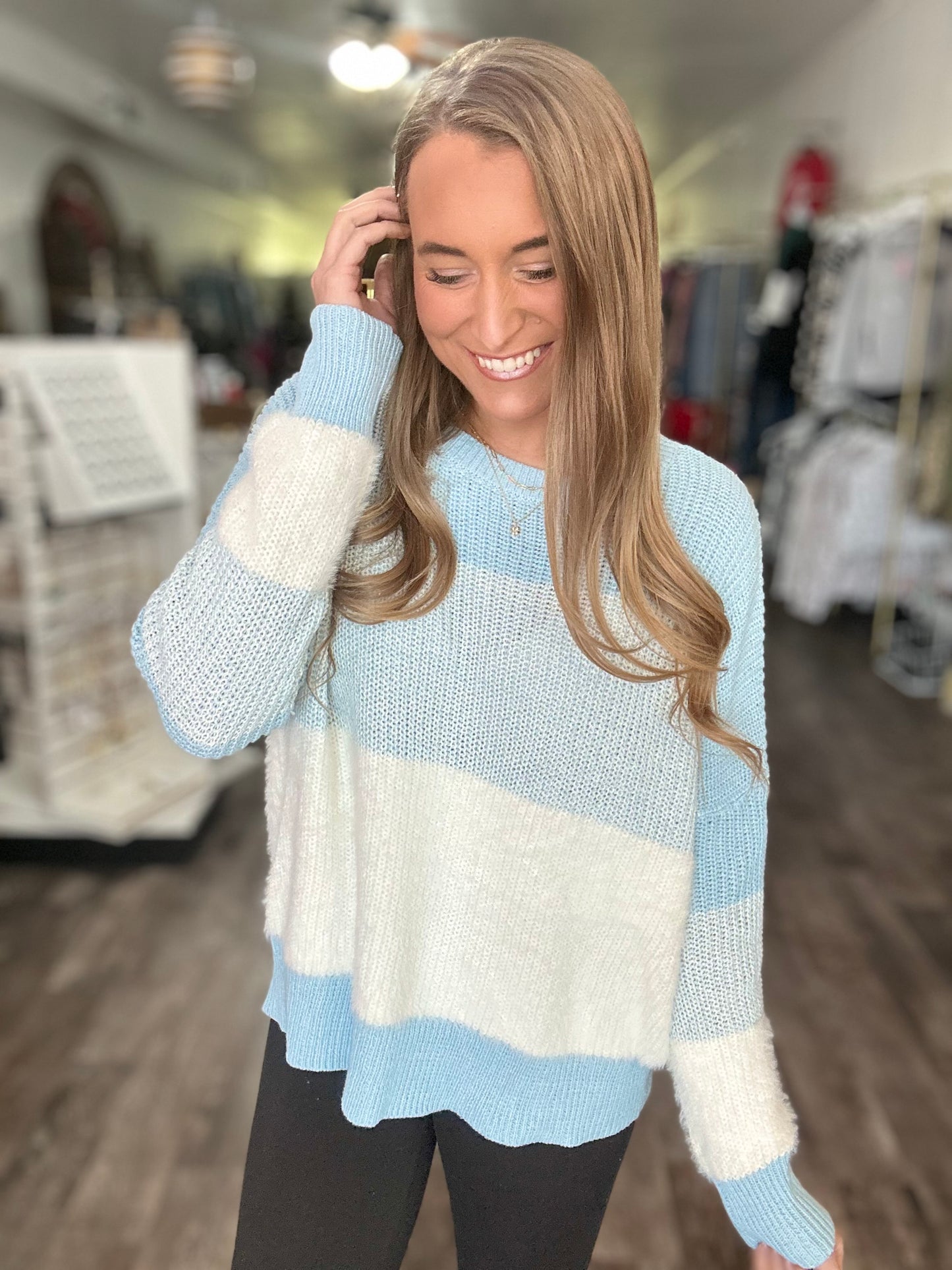 Snowy Days Fuzzy Knit Sweater (Blue)