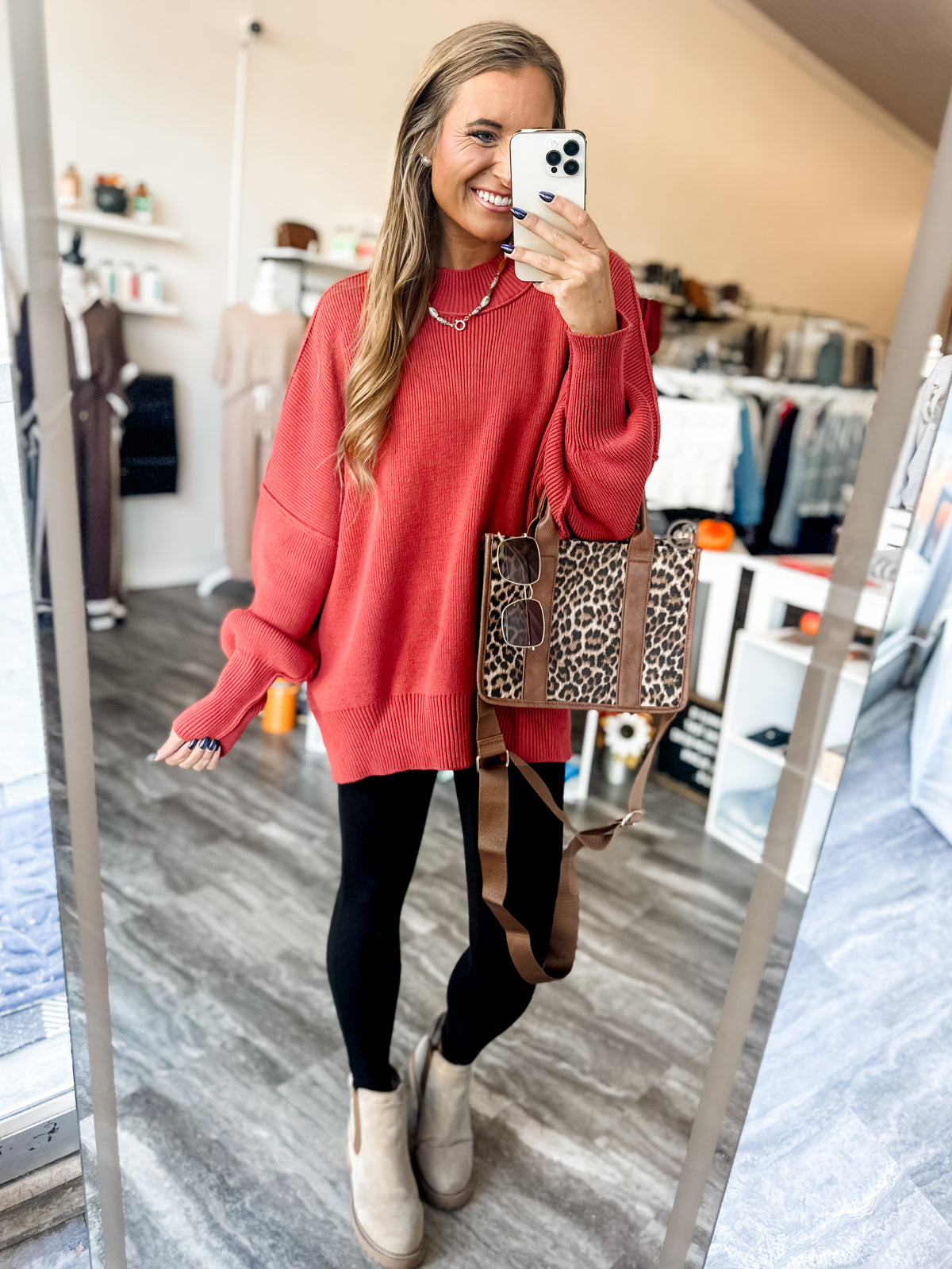 Daydreamer Oversized Mock Neck Sweater - Rust