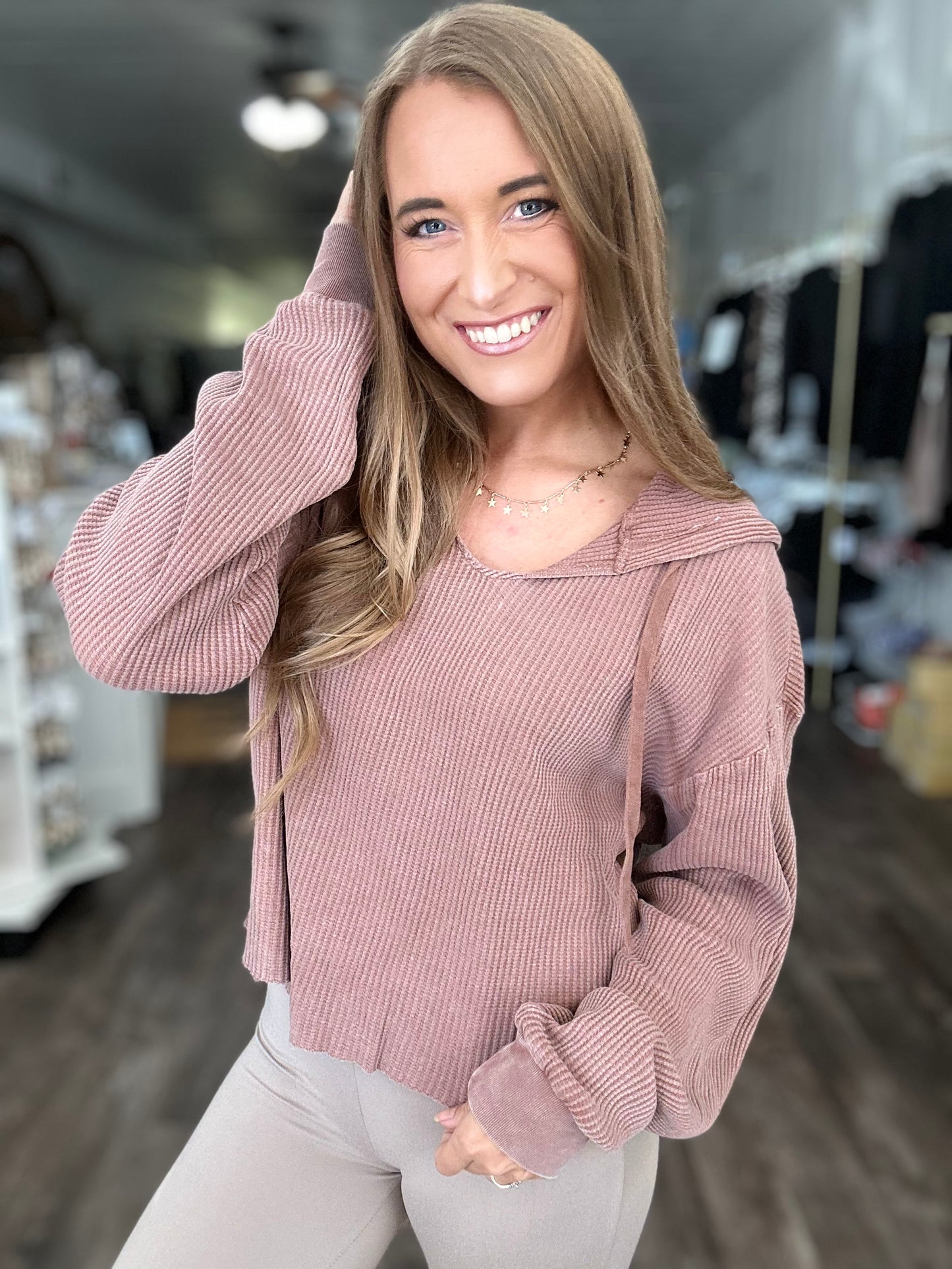 Easy Decisions Slouchy Waffle Knit Top - Chestnut
