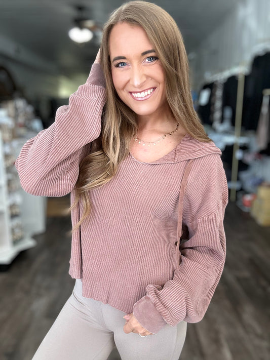 Easy Decisions Slouchy Waffle Knit Top - Chestnut