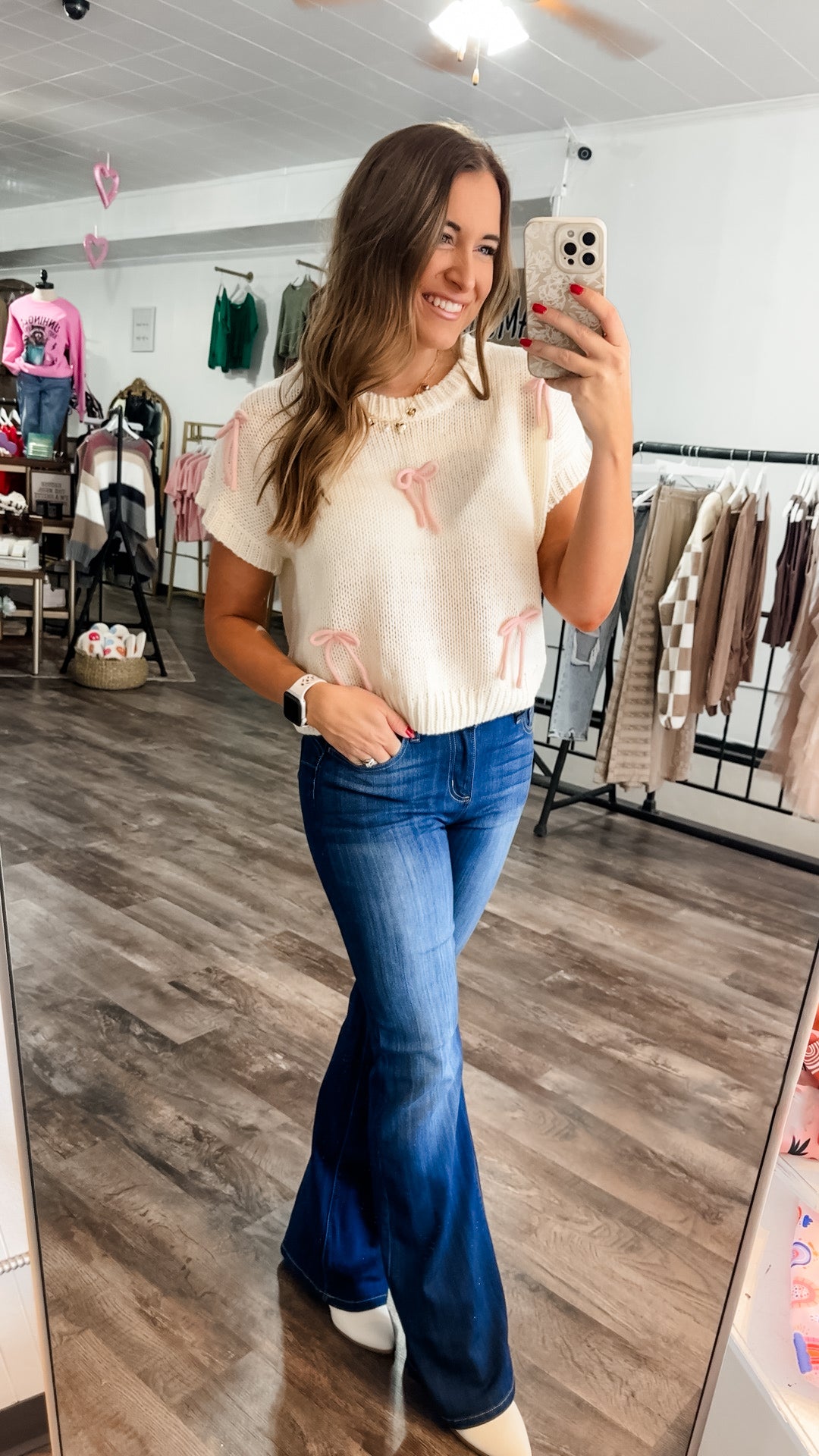 Timeless Bow Sweater - Cream/Pink