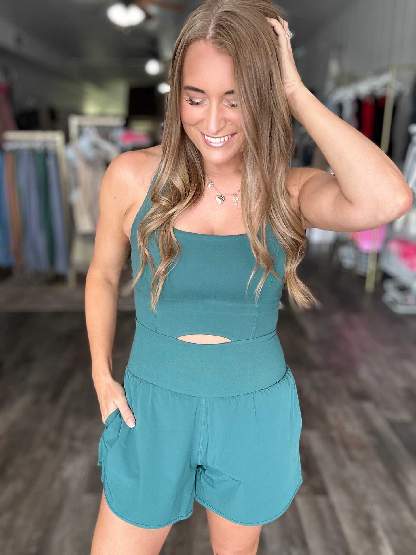 Give Me More Romper - Hunter Green