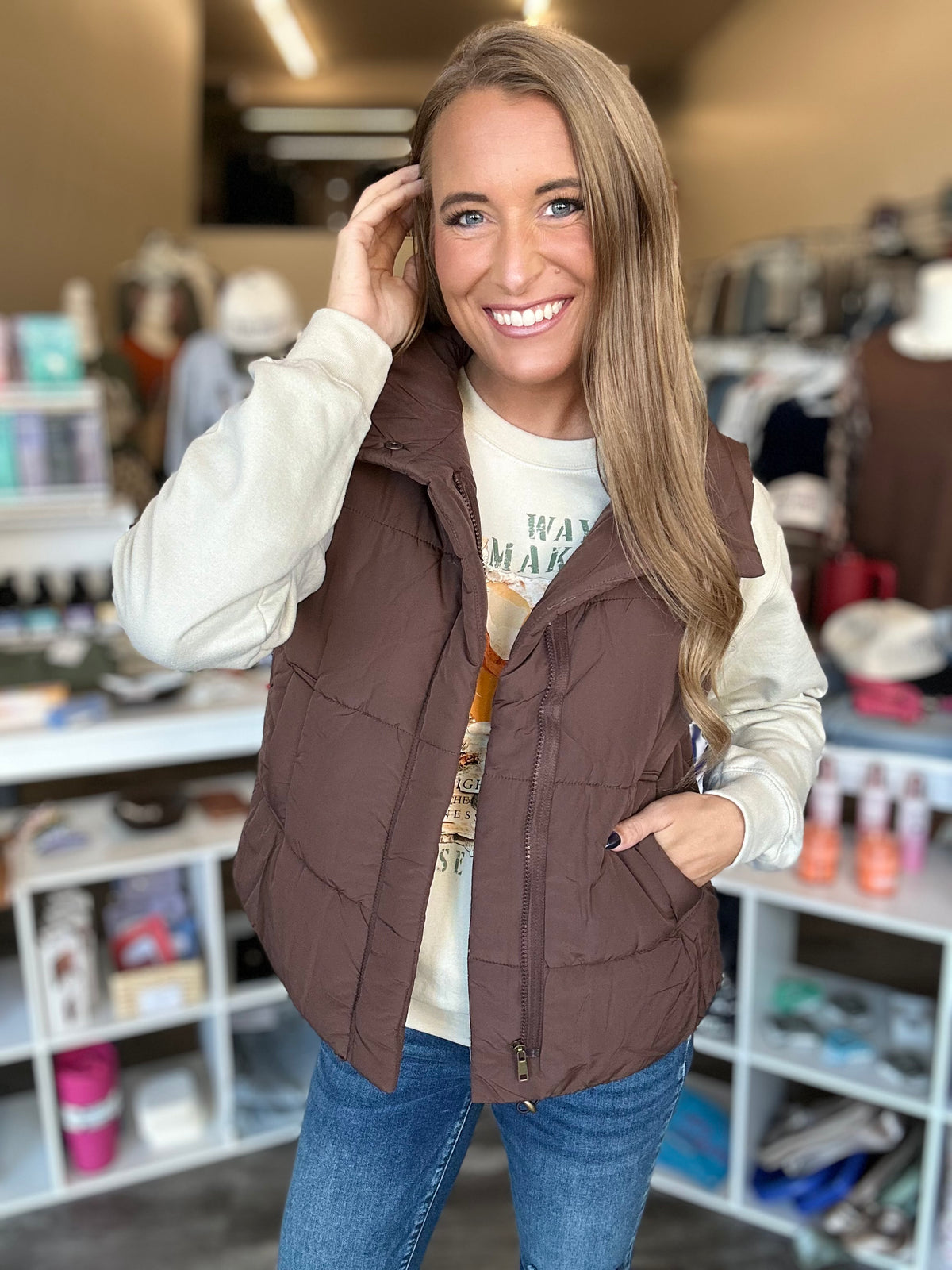 Day Trip Puffer Vest - Brown