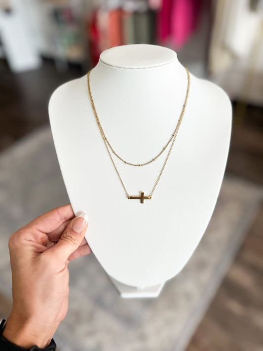 Layered Cross Necklace (Gold)