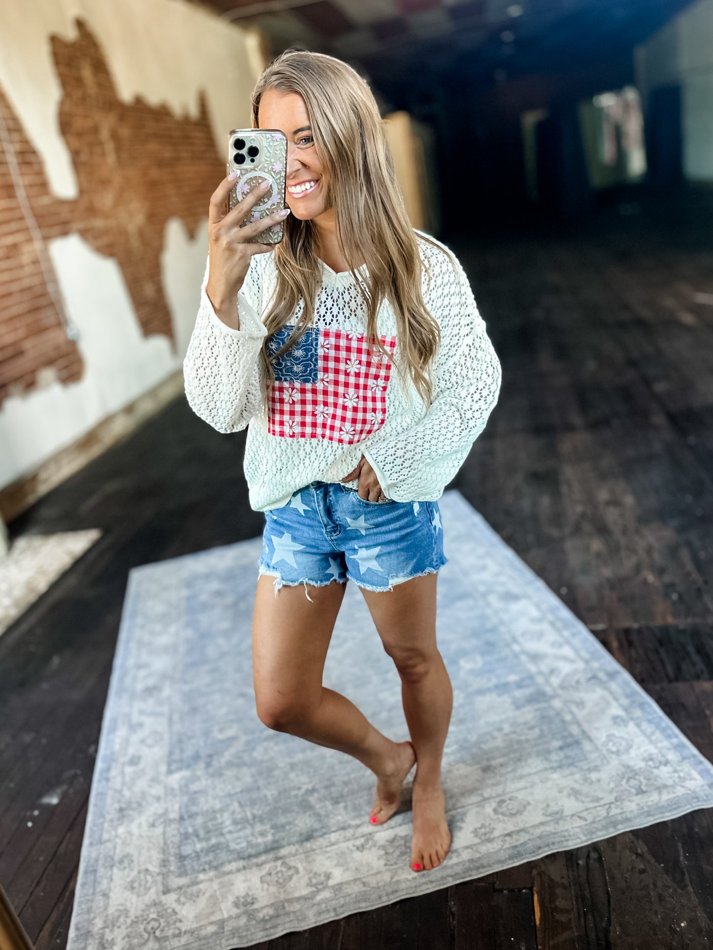 Stasia High-Rise Star Denim Shorts