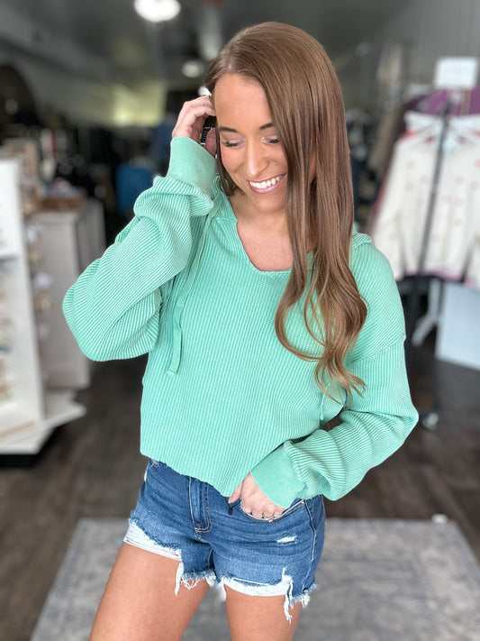 Easy Decisions Slouchy Waffle Knit Top - Emerald