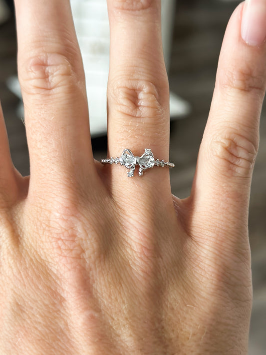 Pave Ribbon Bow Ring - Silver
