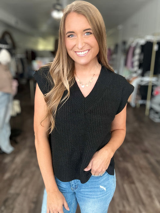 In The Moment Oversized Sweater Vest - Black