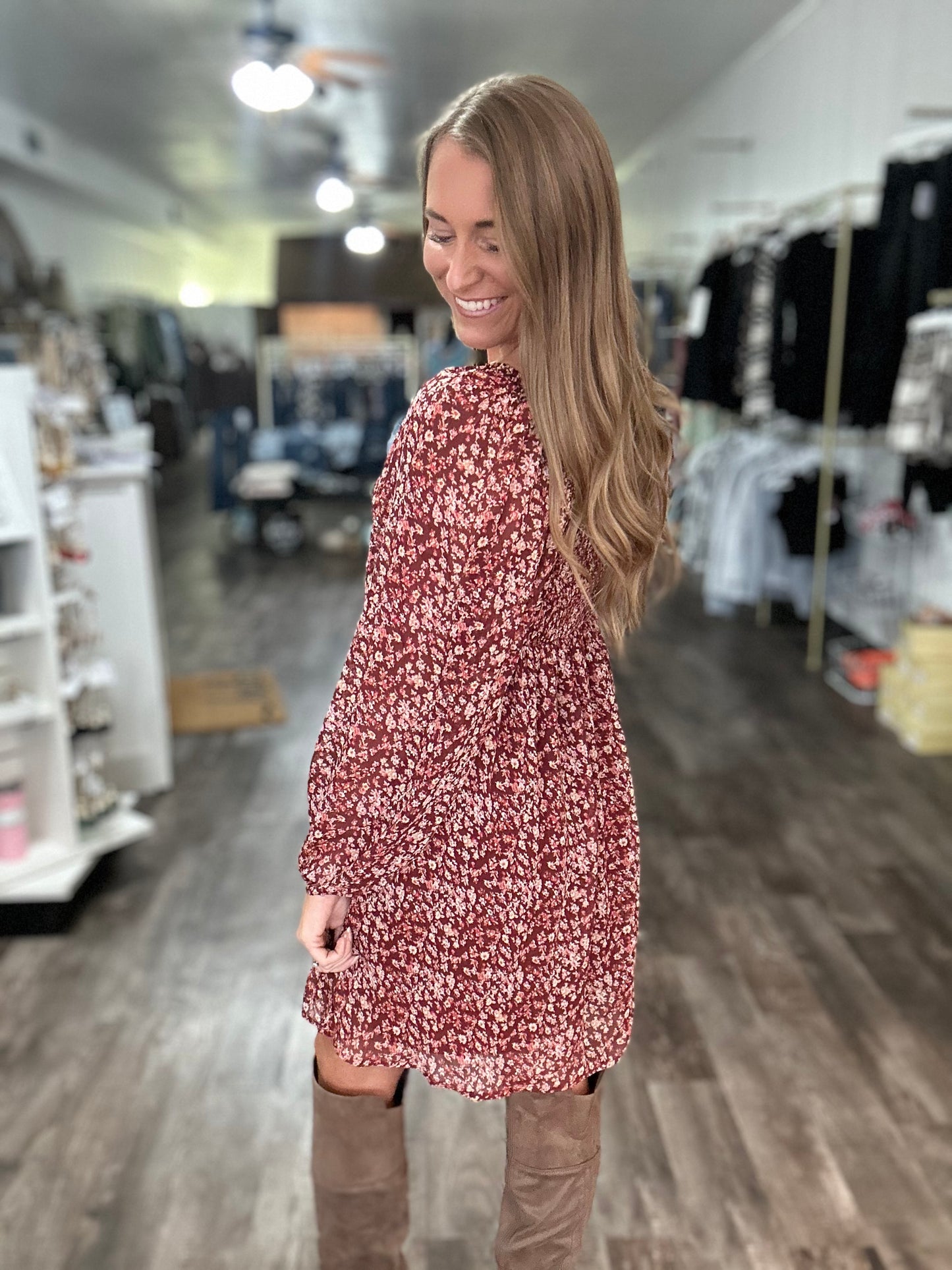 Twirl Me Around Floral Dress - Burgundy