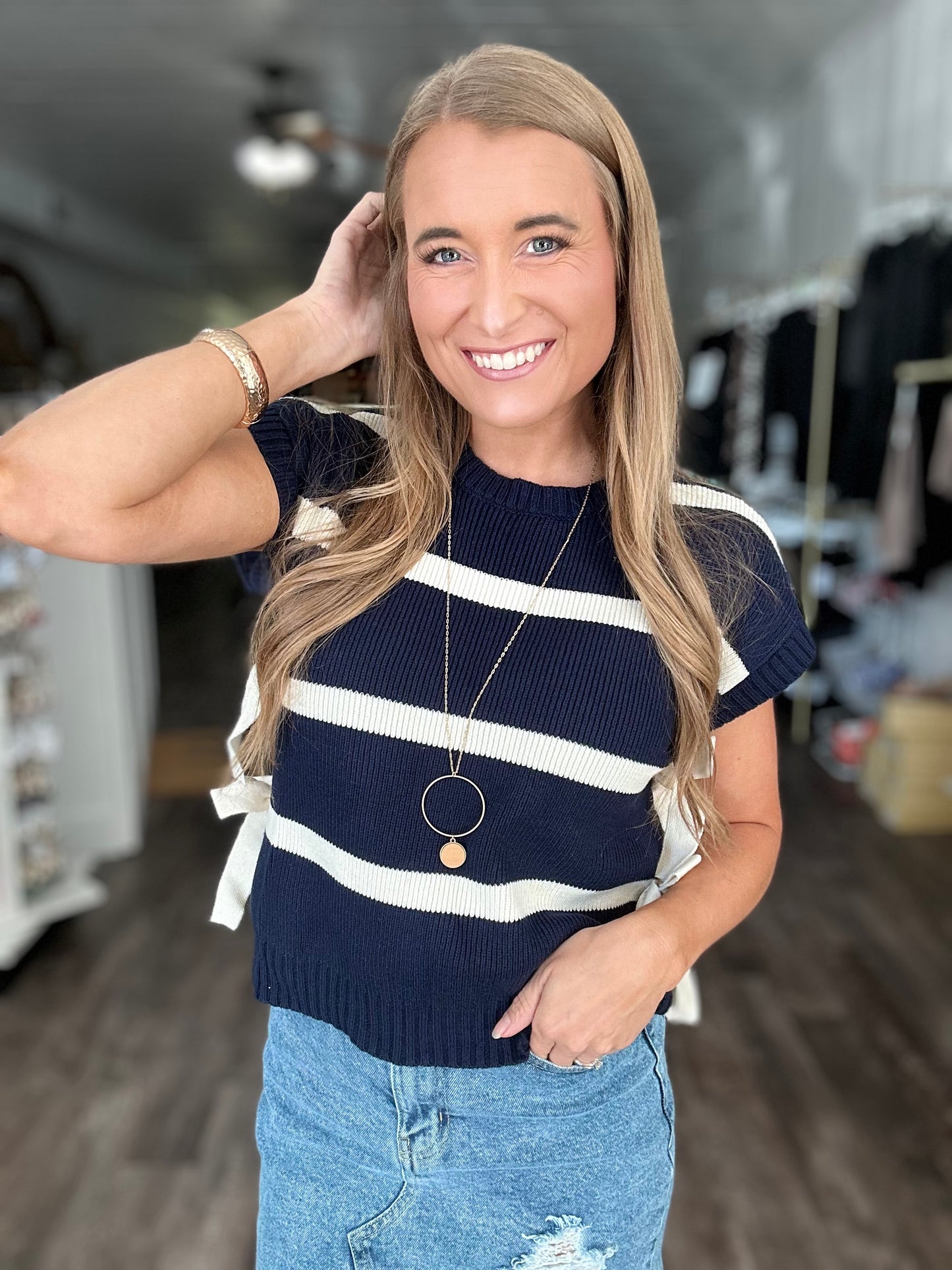 Carry On Striped Side Tie Sweater