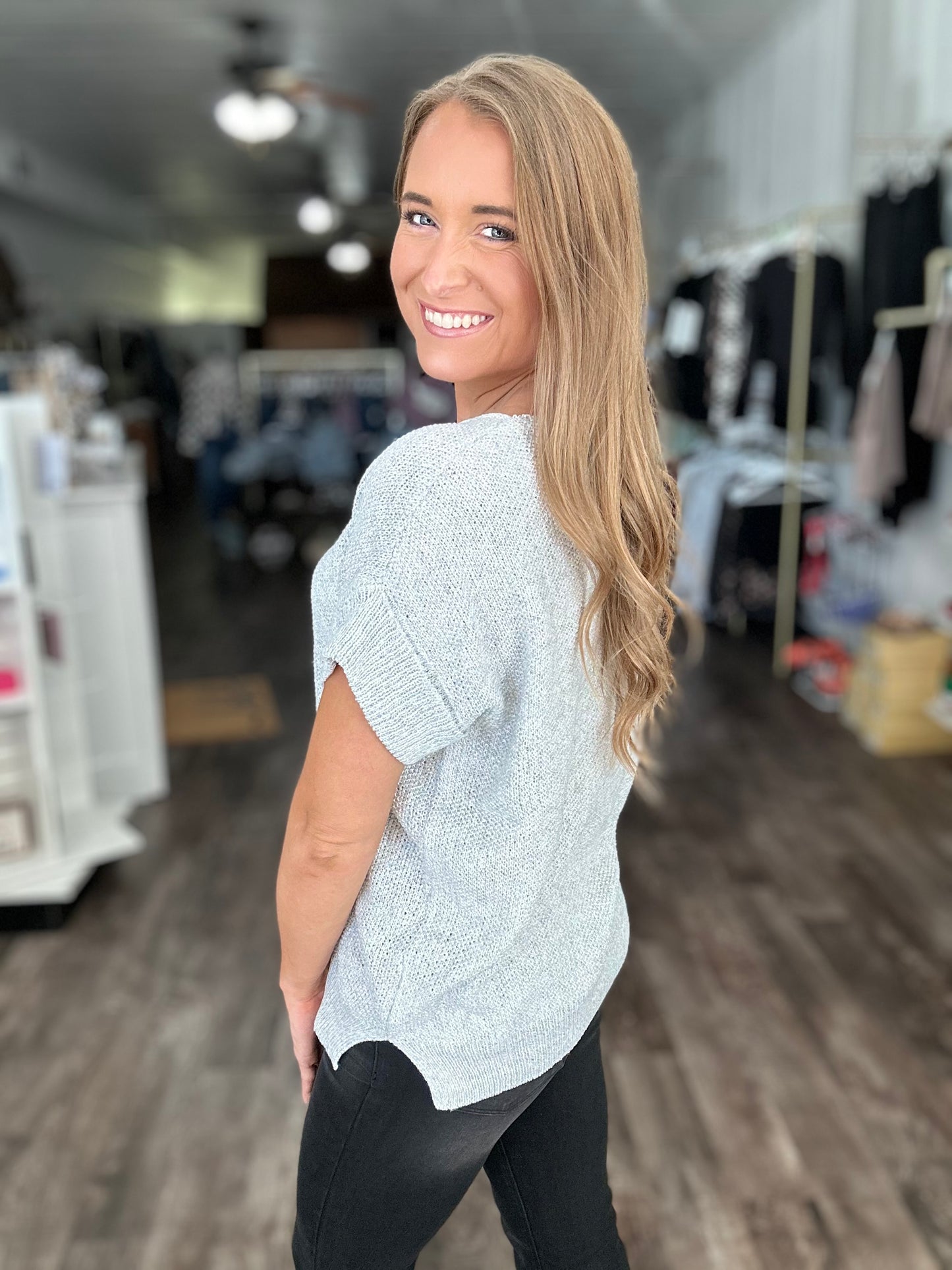 Hidden Gem Sweater Top - Grey