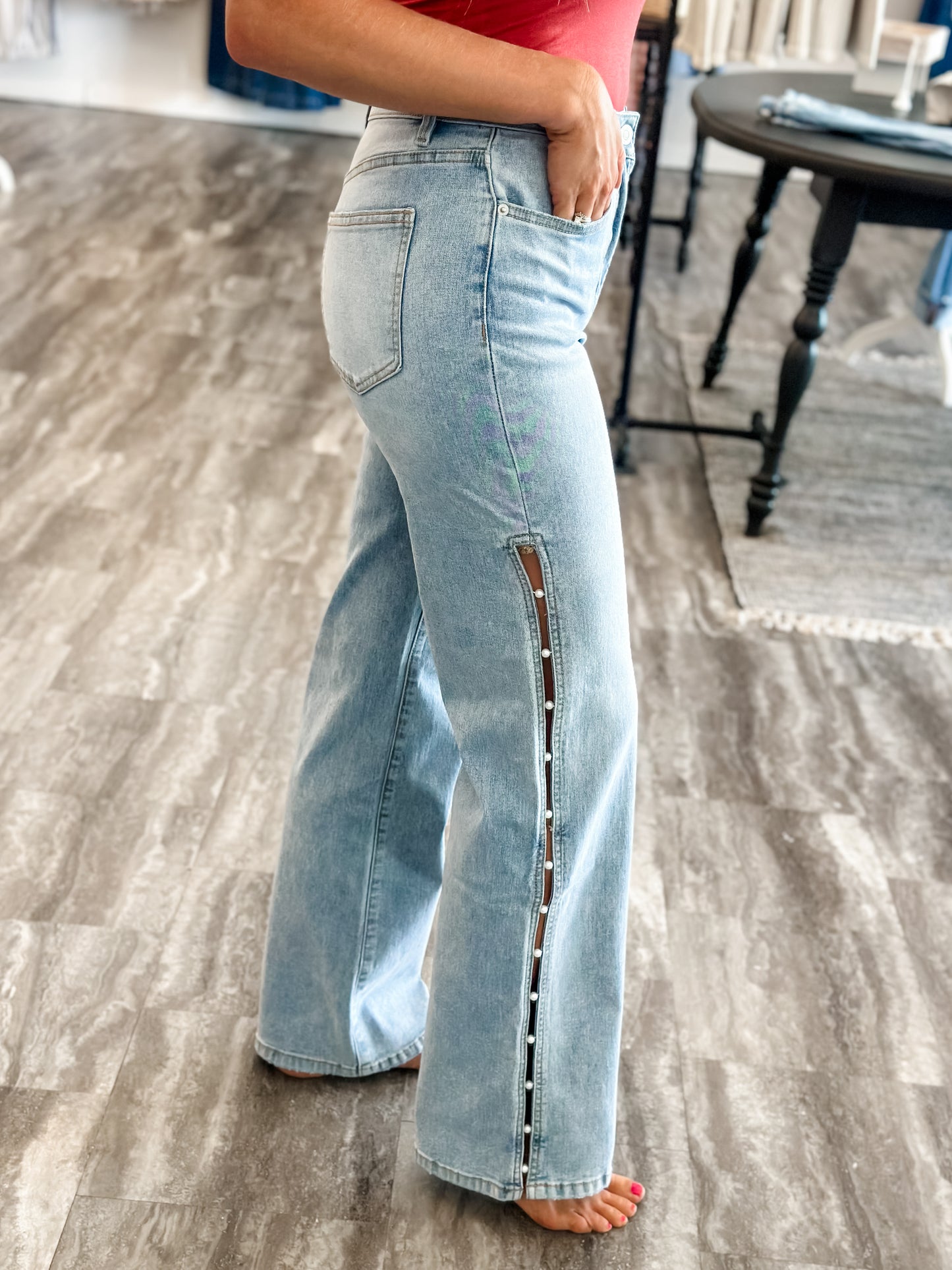 Aurora Pearl Beaded Denim