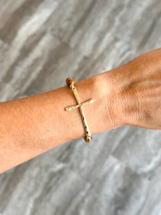Beaded Cross Bracelet (Brown)