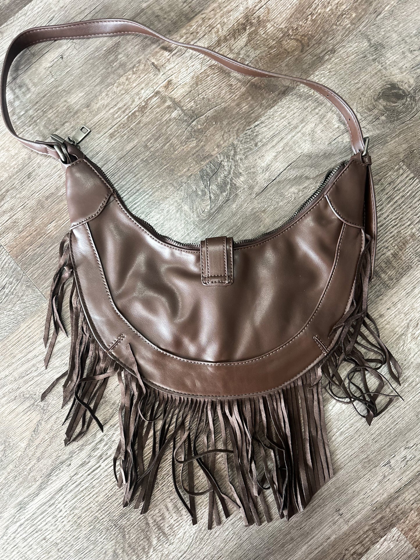 Faux Leather Fringe Hobo Bag