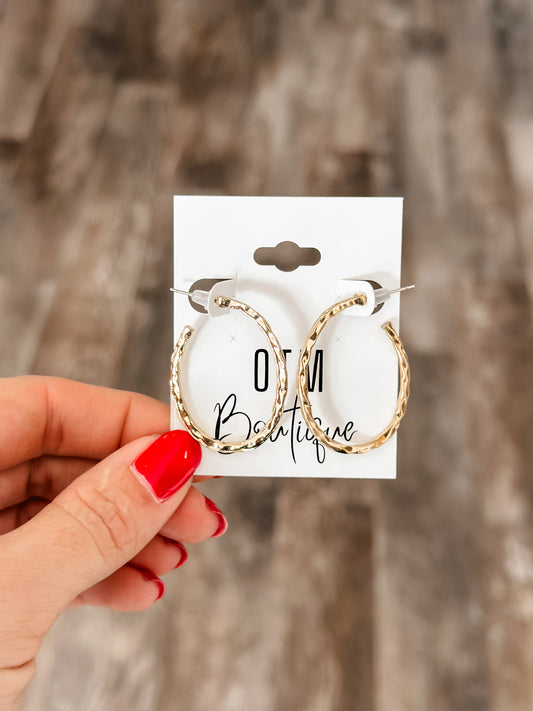 Hammered Oval Hoops - Gold