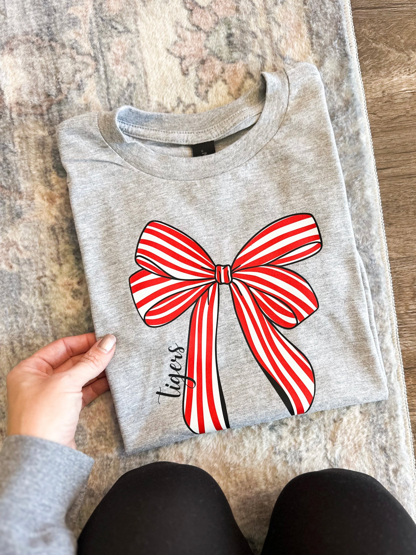 PREORDER Youth Tigers Striped Bow Tee/Long Sleeve/Crewneck