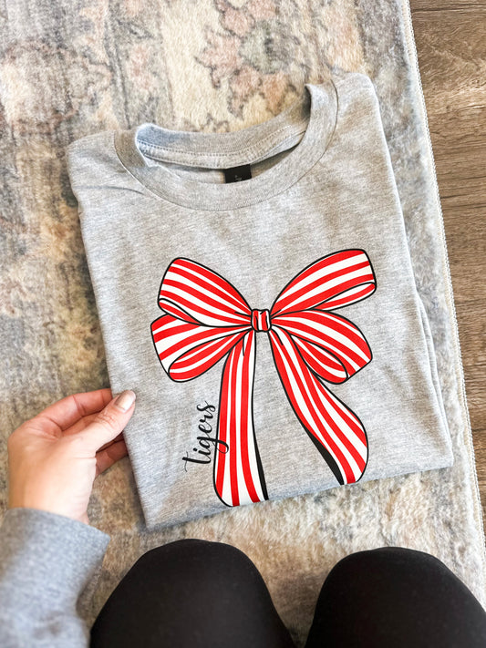 PREORDER Tigers Striped Bow Tee/Long Sleeve/Crewneck (Adult)