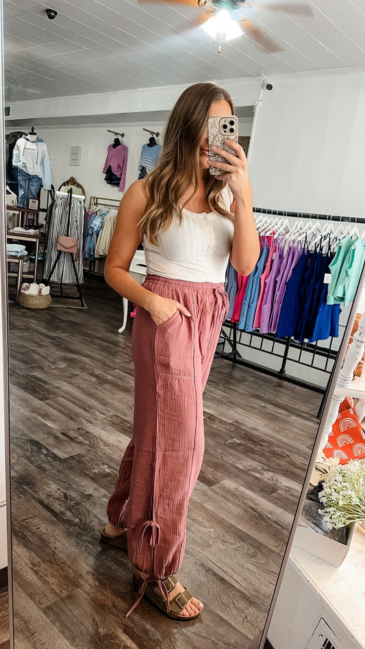 RESTOCK Whimsy Days Linen Pants - Mauve