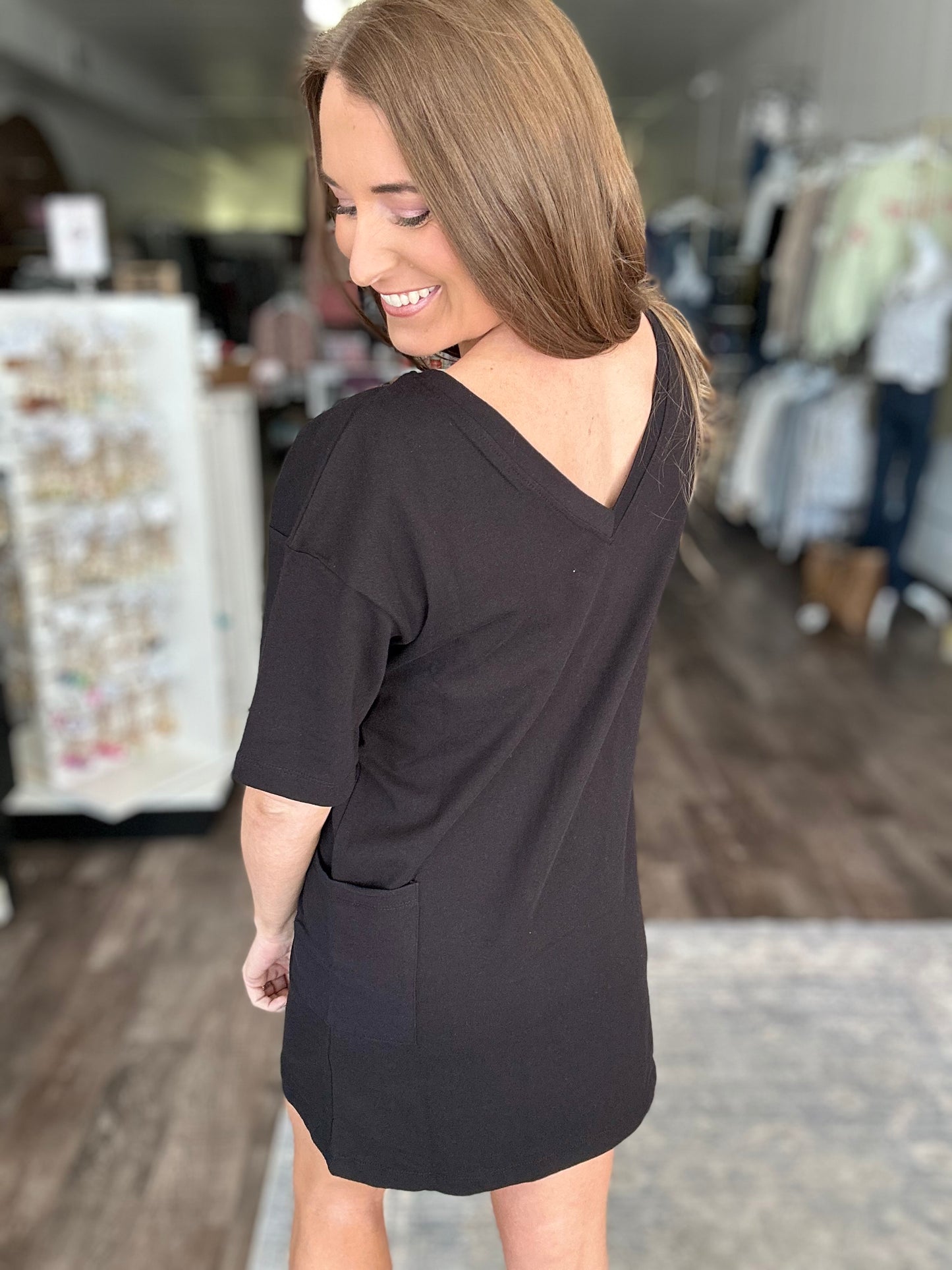 Off The Clock Reversible T-shirt Dress (Black)