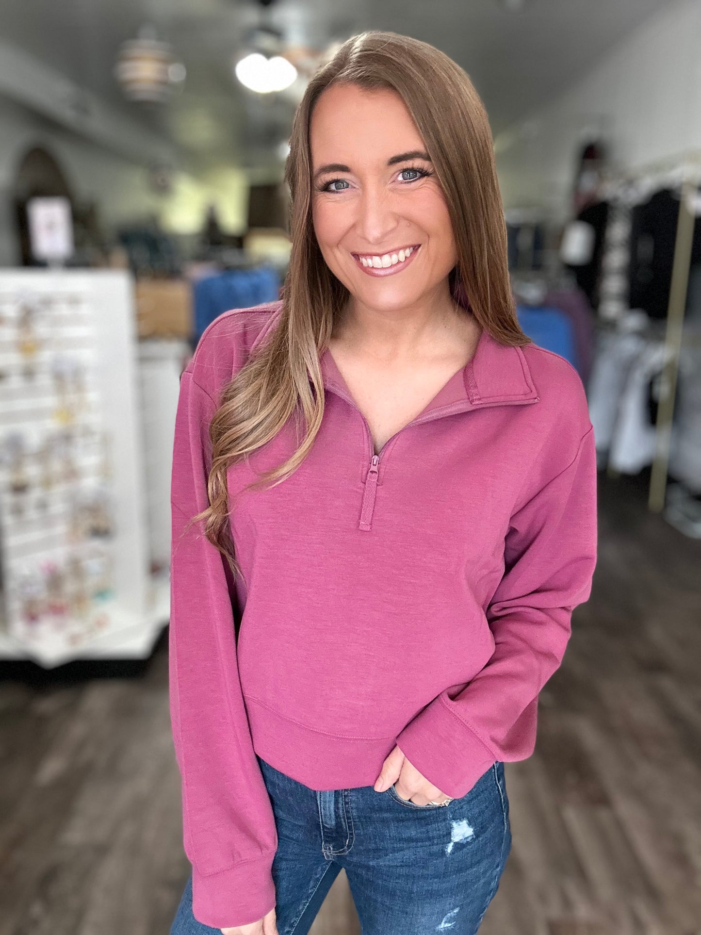 Ellie Quarter Zip (Plum) - Simply Southern