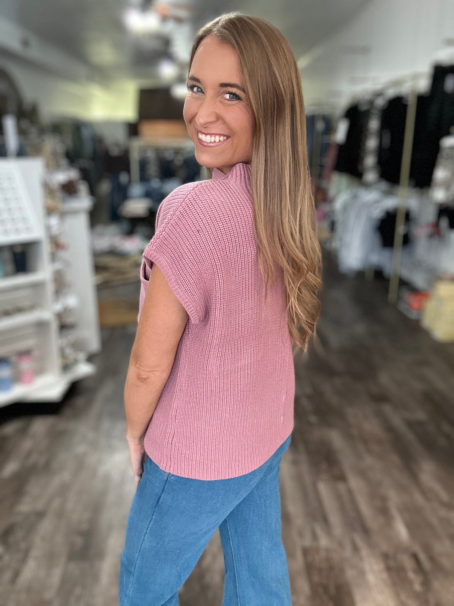 On My Mind Short Sleeve Sweater Top - Rose